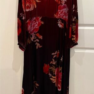 Johnny Was Red and Black Floral Long Sleeve Dress